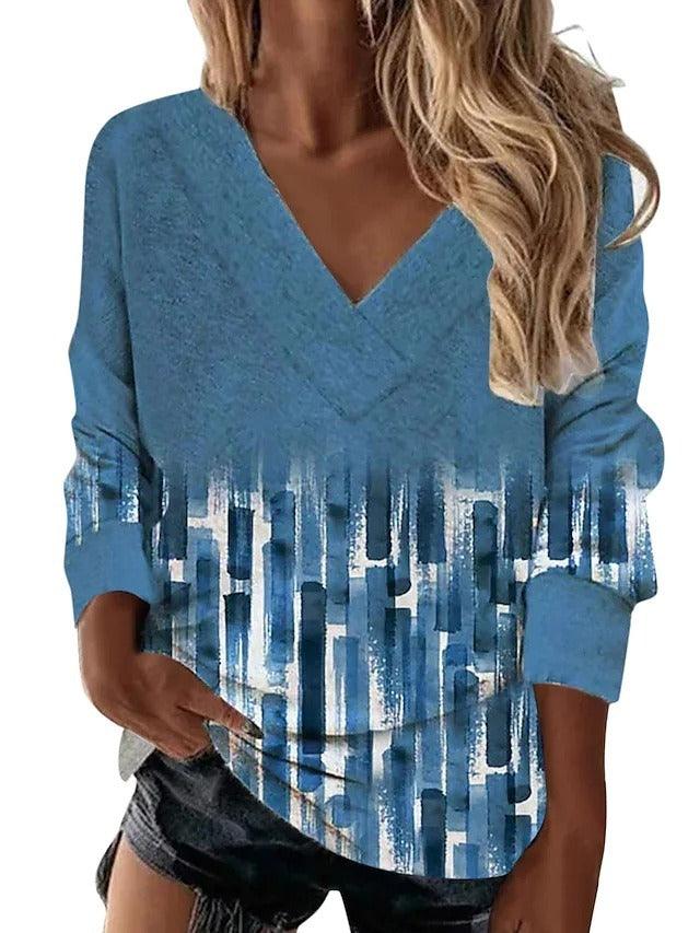 Boho Western V-Neck Long Sleeved Top – Stylish Cowgirl Fashion with Geometric Patterns Country in My Heart