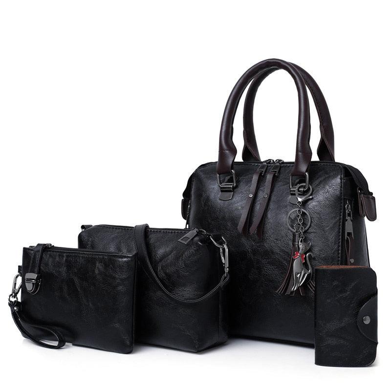 Vintage Leather 4-Piece Messenger Bag Set | Luxury Leather Tote, Clutch & Wallet Set Country in My Heart