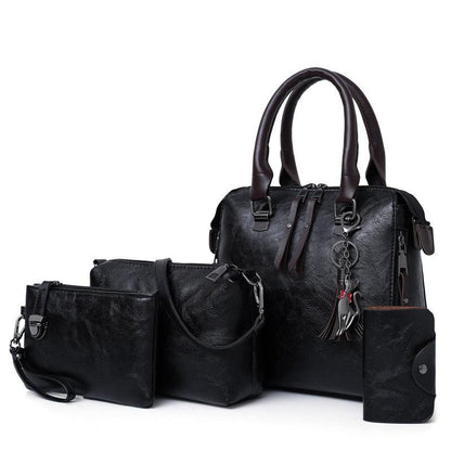 Vintage Leather 4-Piece Messenger Bag Set | Luxury Leather Tote, Clutch & Wallet Set Country in My Heart
