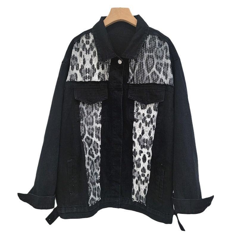 Wild Leopard Denim Jacket Top – Stylish Cowgirl Fashion with Leopard Print and Sequins Country in My Heart