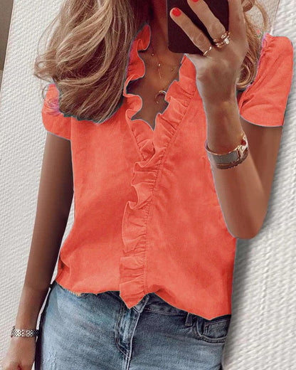 Cowgirl Chic Ruffle Top – Stylish Short Sleeved Shirt for Casual Cowgirl Style Country in My Heart