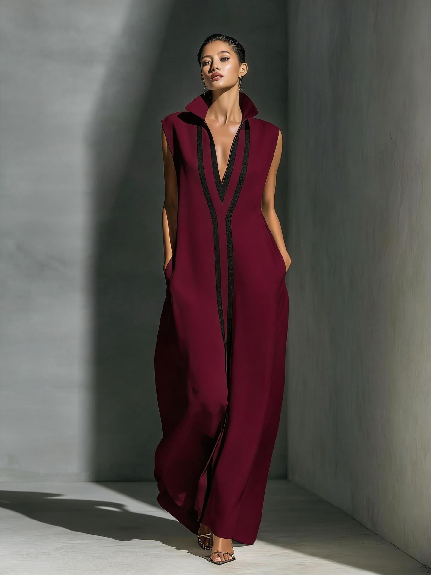 Women's V-Neck Color-Block Sleeveless A-Line Maxi Dress – 4 Colors XS–2XL FitiqueFit