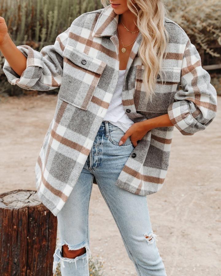 Western Charm Plaid Wool Coat - Cozy Checkered Wool Coat for Cowgirl Style Women Country in My Heart