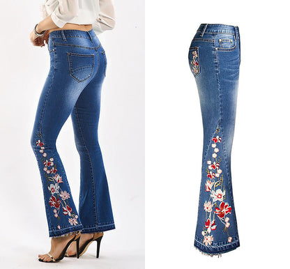 Flared Leg Embroidered Denim Jeans | Cowgirl Style with a Floral Touch Country in My Heart