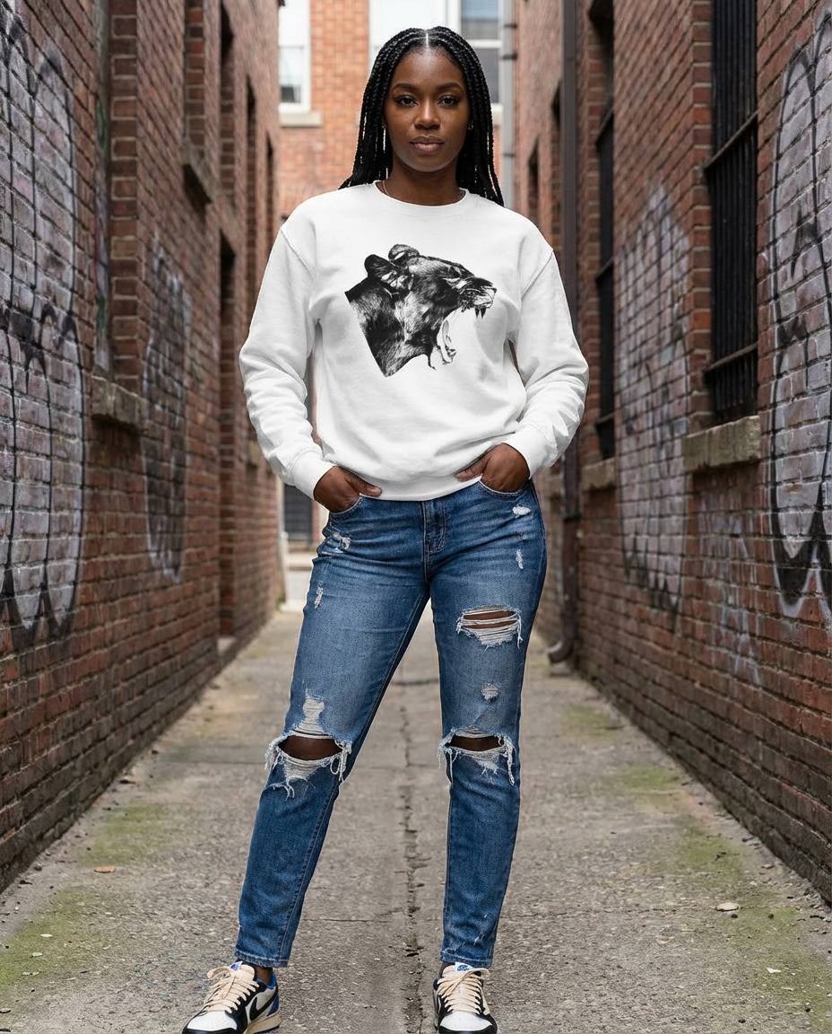 Lioness' Roar, lion lovers, wildlife fans, Moss Apparel, Unisex Crewneck Sweatshirt Moss Apparel