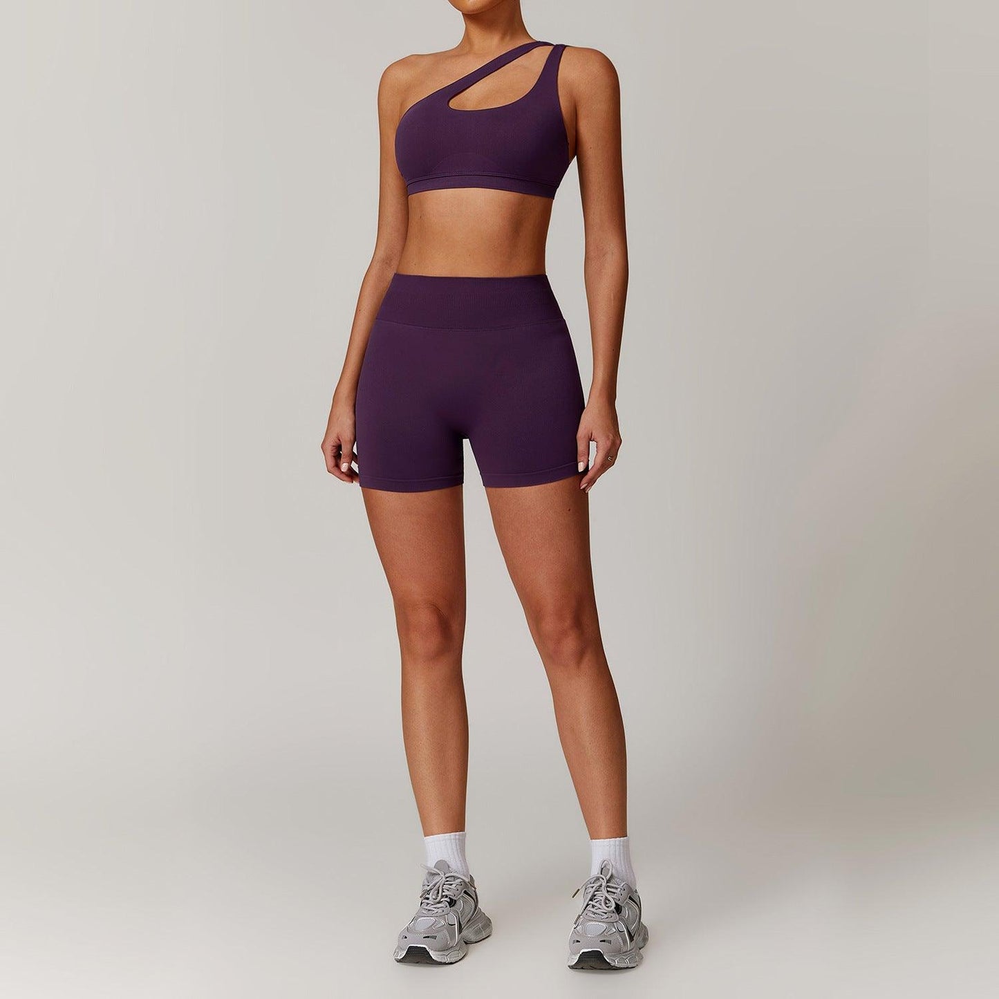 Slant Shoulder Bra + High-Waisted Shorts Yoga Set | Country Girl Fitness Outfit Country in My Heart