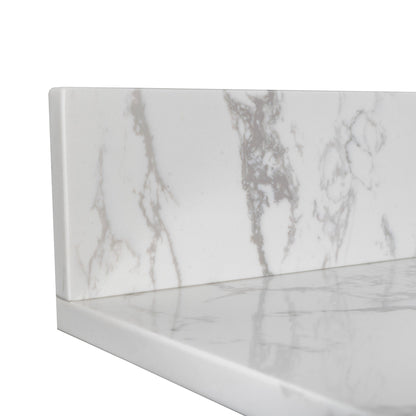 Montary 43x22 bathroom stone vanity top engineered stone carrara white marble color with rectangle undermount ceramic sink and 3 faucet hole with back splash