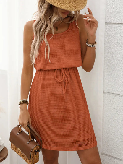 Breezy Waffle-Knit Drawstring Mini Tank Dress Country in My Heart