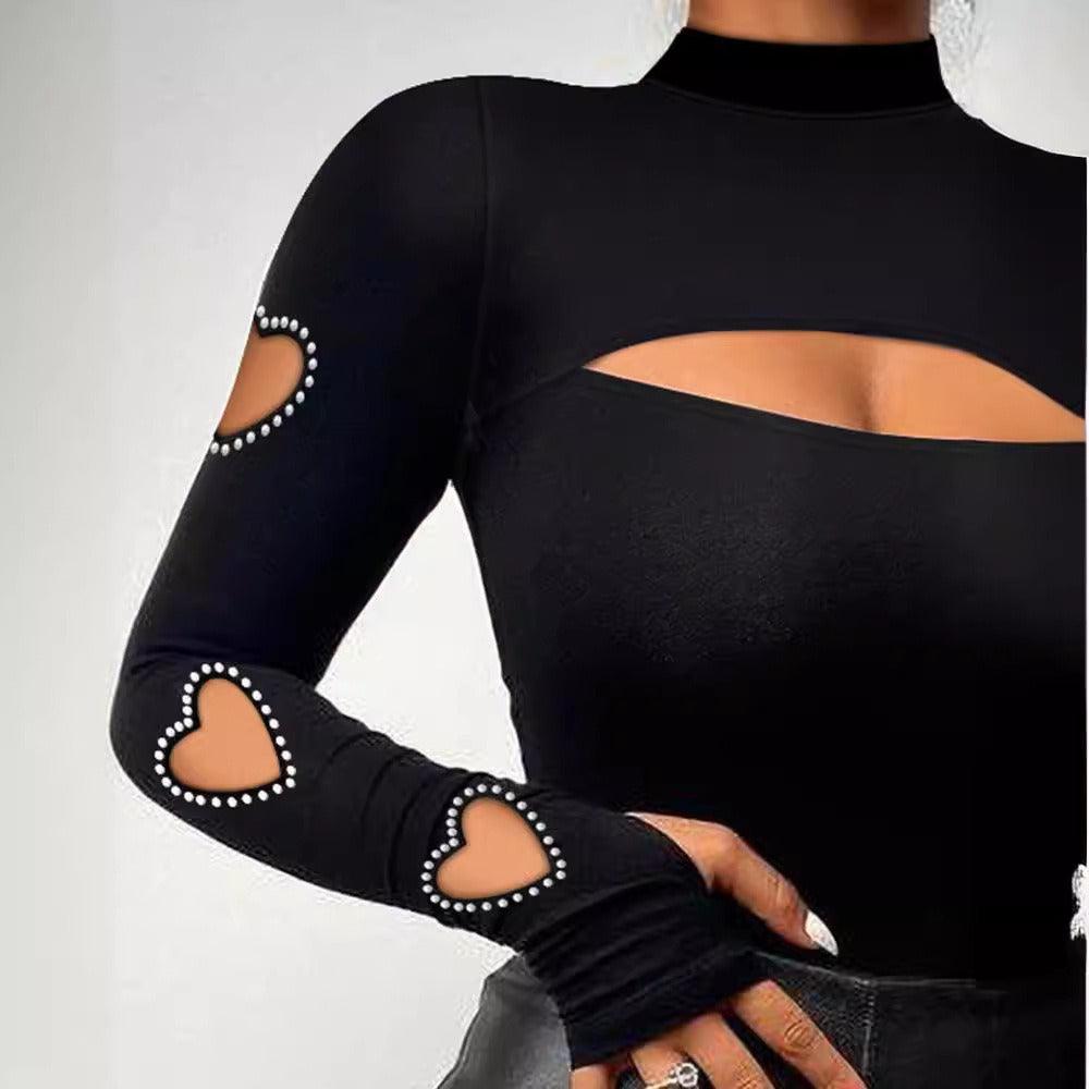 Heart Cutout Beaded Long-Sleeve Top | Sexy Country Chic Fashion for Women Country in My Heart