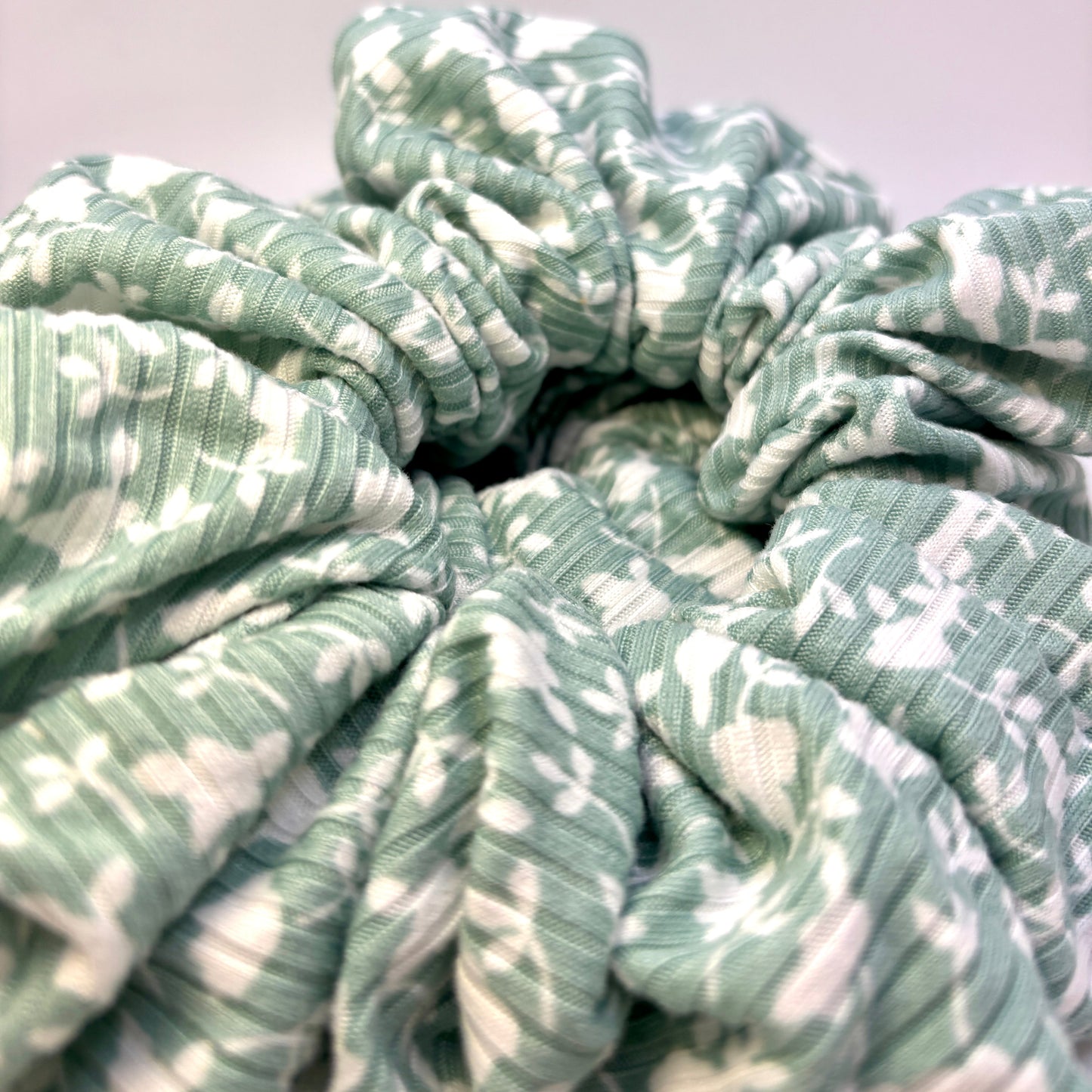 White Leaf Sage Ribbed Scrunchie Enchanted Scrunch