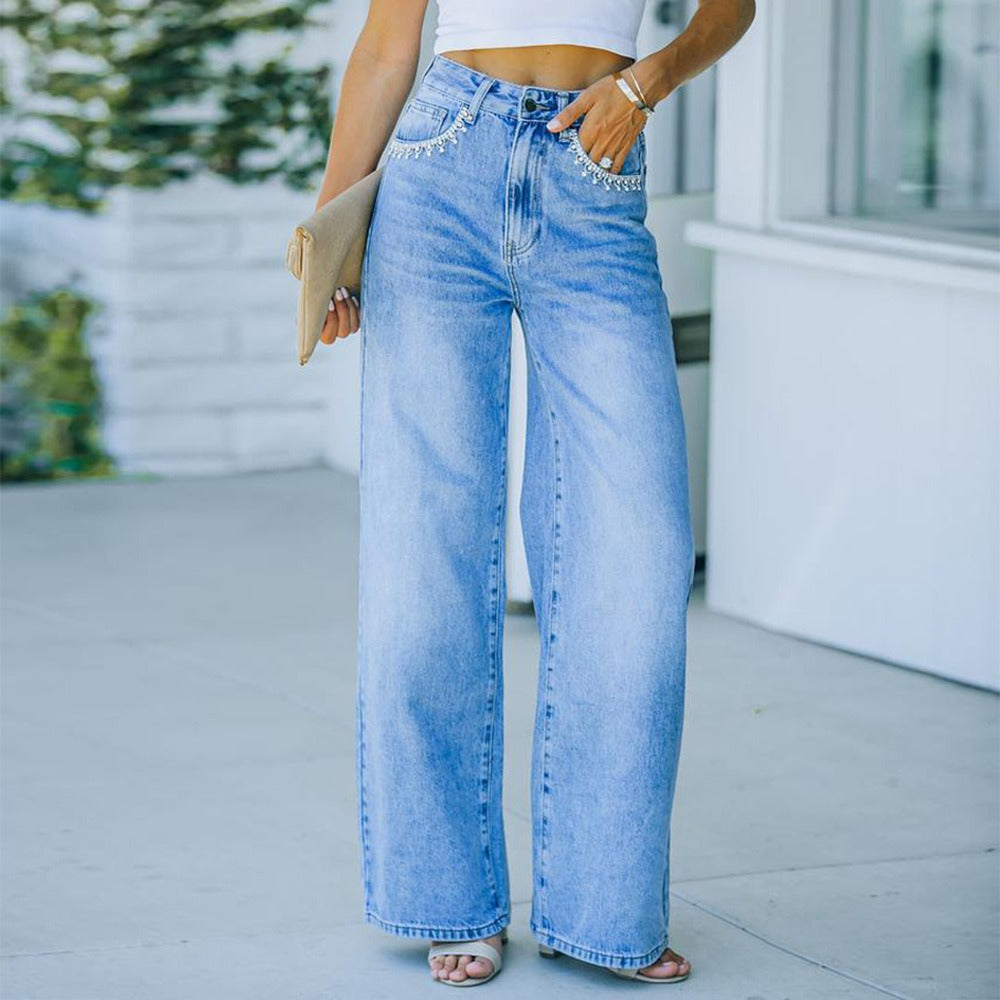 "Ava" Petal Pocket Wide-Leg Denim Jeans Country in My Heart