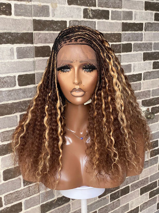 Raw Human Hair Flowy Knotless Wig (100% Raw Human Hair Lace & Curls) Mixed Colors Poshglad Braided Wigs
