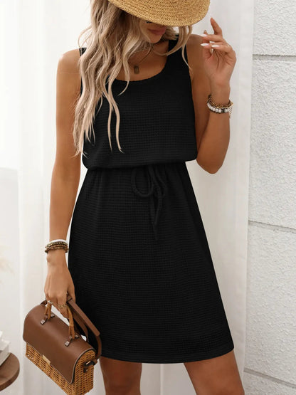 Breezy Waffle-Knit Drawstring Mini Tank Dress Country in My Heart