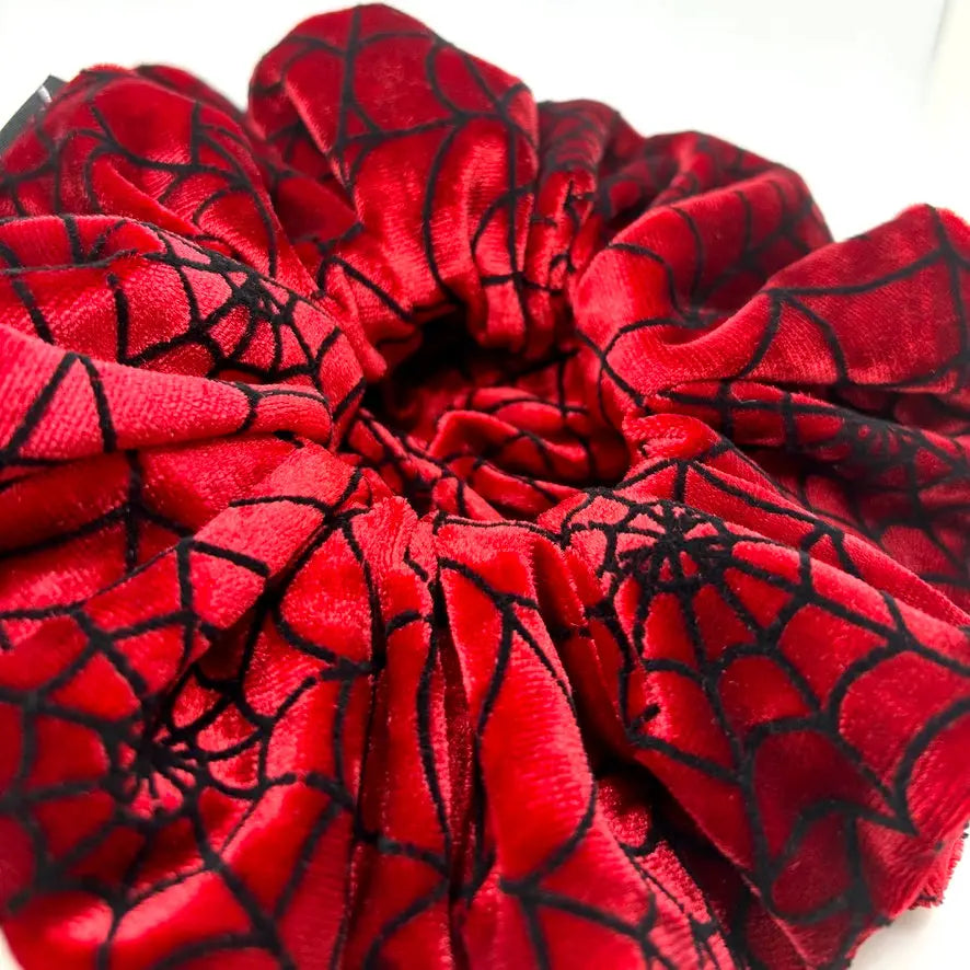 Red Spiderweb Crushed Velvet Scrunchie Enchanted Scrunch