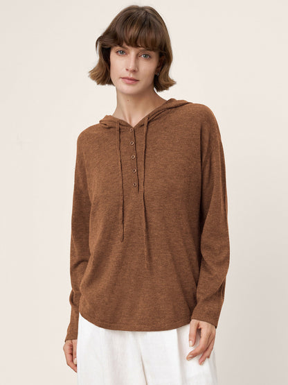100% Extra-Fine Merino Wool Knit Hooded Sweatshirt SIA
