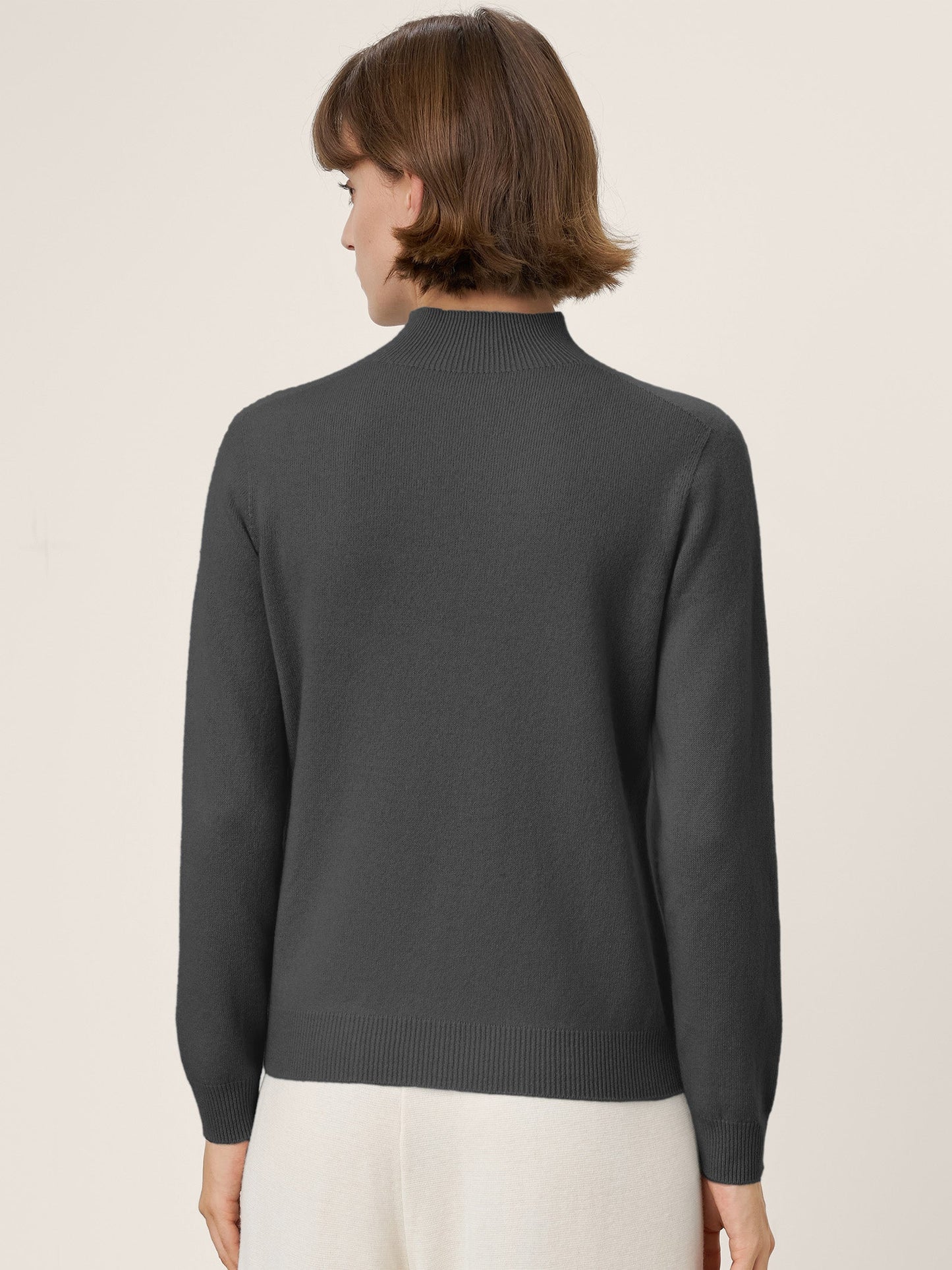 Premium Cashmere Blend Hand-Finished Seamless Mock Neck Ribbed Sweater RHEA