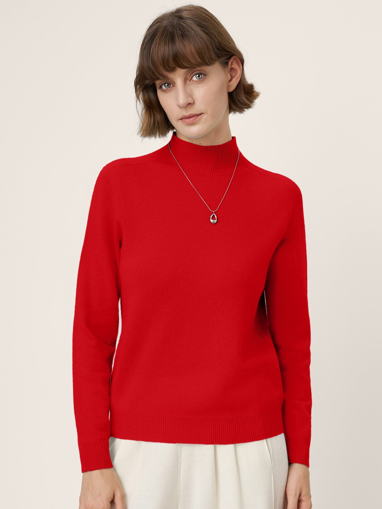 Premium Cashmere Blend Hand-Finished Seamless Mock Neck Ribbed Sweater RHEA