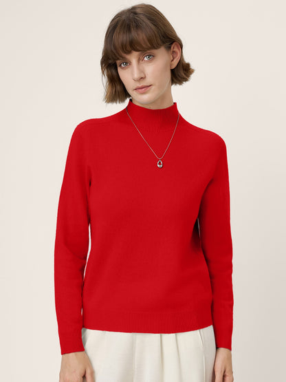 Premium Cashmere Blend Hand-Finished Seamless Mock Neck Ribbed Sweater RHEA