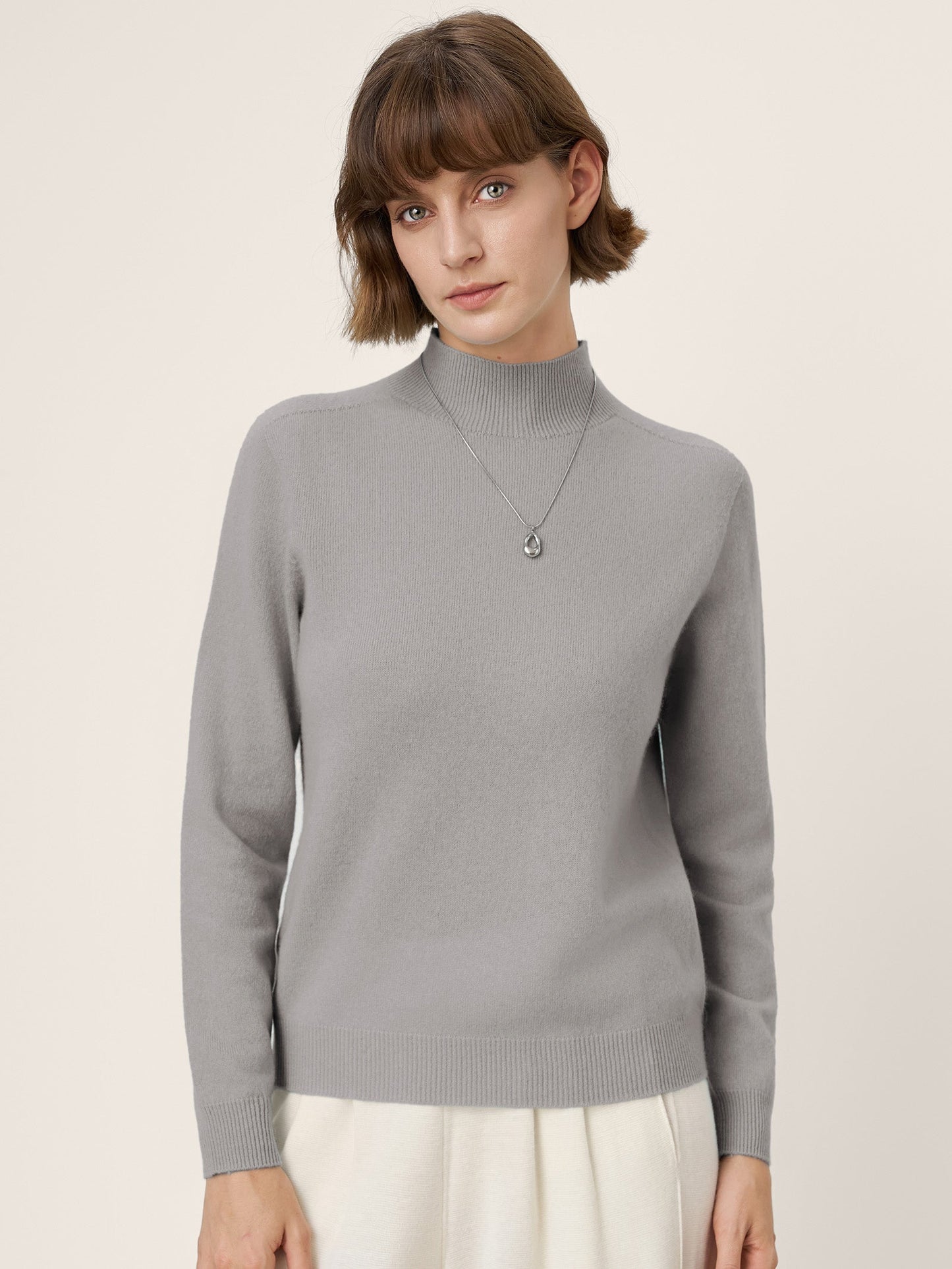 Premium Cashmere Blend Hand-Finished Seamless Mock Neck Ribbed Sweater RHEA