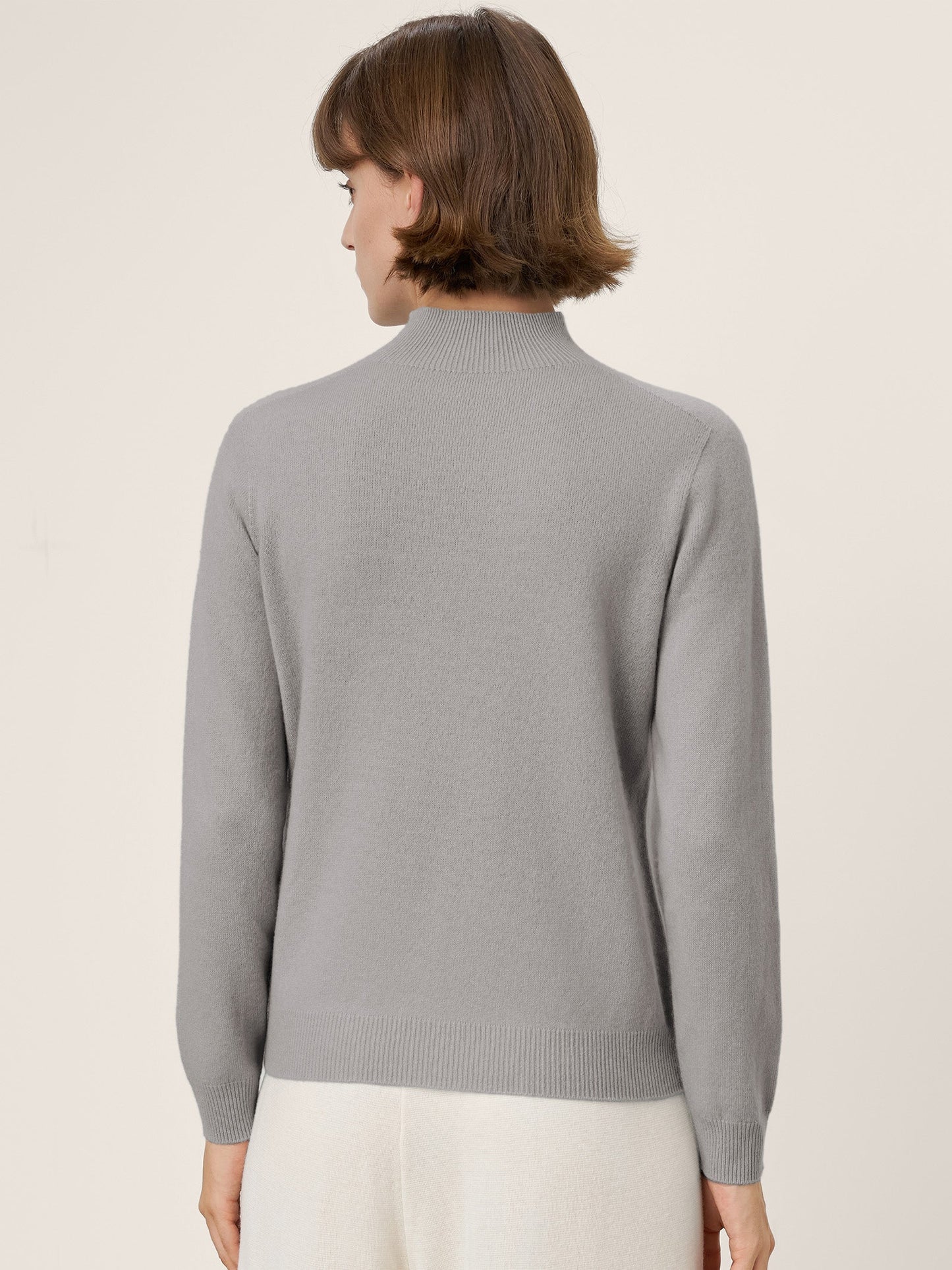 Premium Cashmere Blend Hand-Finished Seamless Mock Neck Ribbed Sweater RHEA