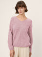 Mongolian Cashmere & Mulberry Silk Seamless Ribbed Trim V-Neck Sweater TESSA