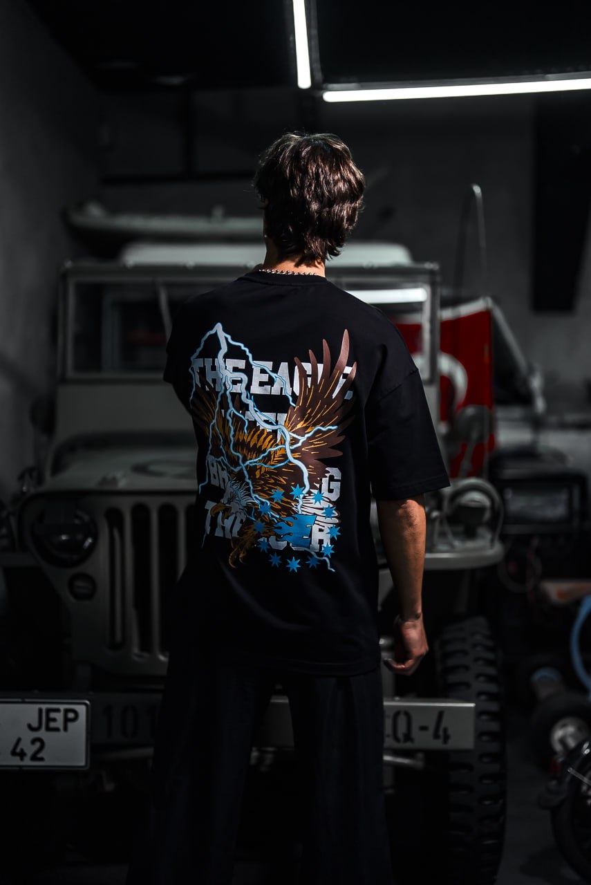 Eagle Lightning Graphic Tee – Bold Print Shirt Withinblack