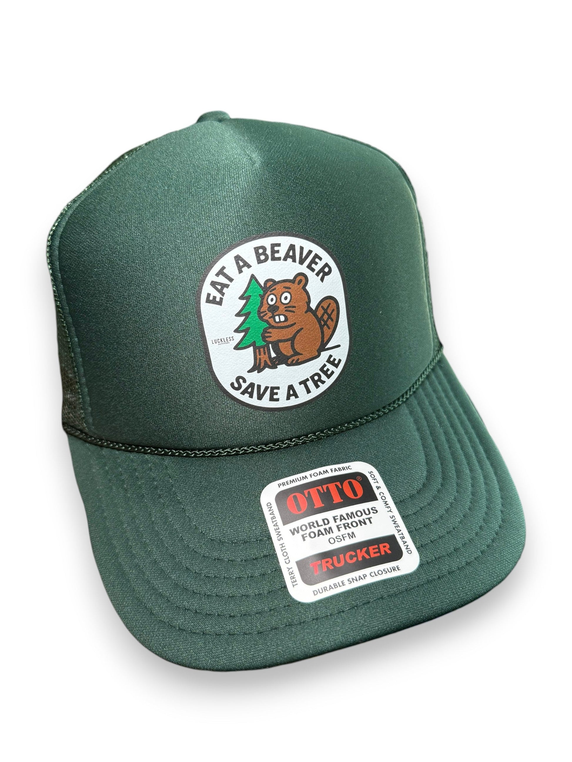 Eat A Beaver Save A Tree Trucker Hat Luckless Outfitters