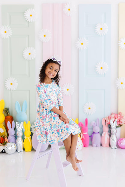 Egg-cellent 3/4 Sleeve Pocket Twirl Dress