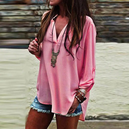 Plus Size Solid V-Neck Irregular Sleeve Blouse