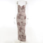 Sleeveless V-neck Backless Bodvcon Printed Spaghetti Strap Dress
