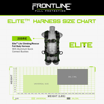 Frontline 200RE Elite Lite Climbing/Rescue Full Body Harness with Aluminum Quick Connect Buckles 2XL/3XL VM Hardware