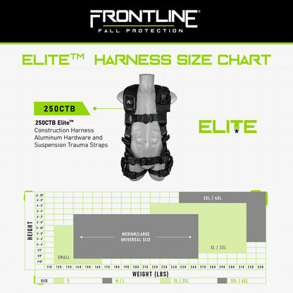 Frontline 250CTB Elite Construction Harness Aluminum Hardware and Suspension Trauma Straps S VM Hardware