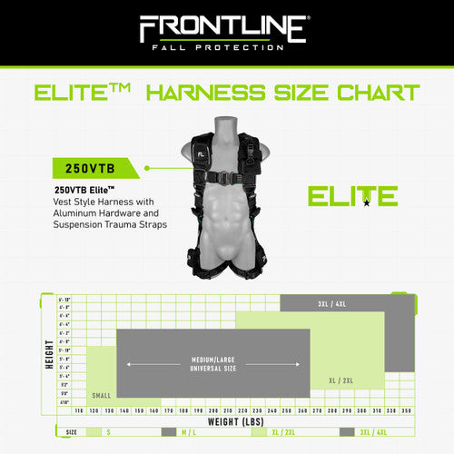 Frontline 250VTB Elite Vest Style Harness with Aluminum Hardware and Suspension Trauma Straps M/L VM Hardware
