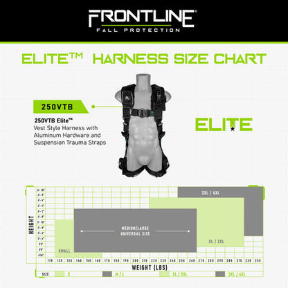 Frontline 250VTB Elite Vest Style Harness with Aluminum Hardware and Suspension Trauma Straps M/L VM Hardware