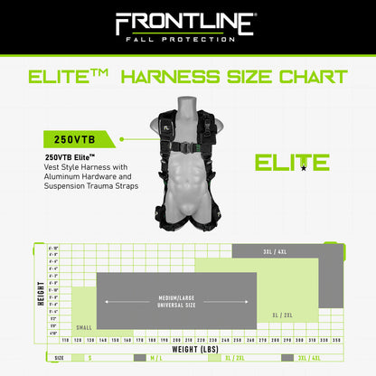 Frontline 250VTB Elite Vest Style Harness with Aluminum Hardware and Suspension Trauma Straps S VM Hardware