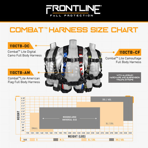 Frontline 110CTB-DC Digital Camo Full Body Harness with Aluminum Hardware and Suspension Trauma Straps S VM Hardware
