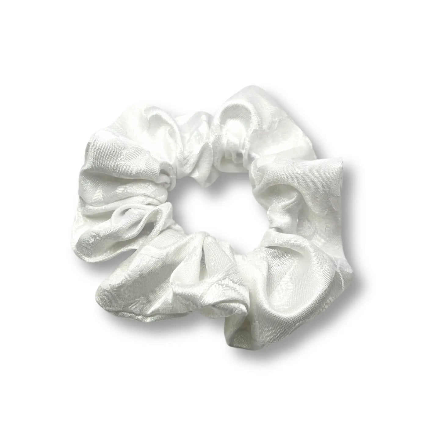Mini White Leaf Satin Scrunchie Enchanted Scrunch