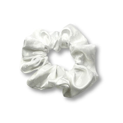 Mini White Leaf Satin Scrunchie Enchanted Scrunch