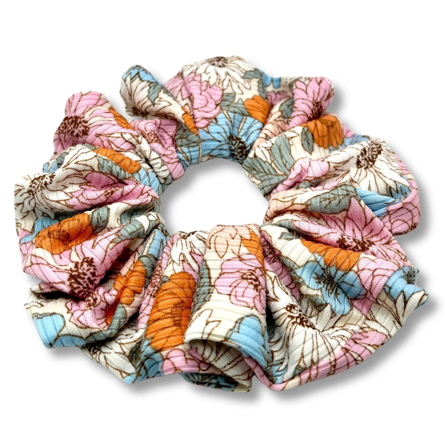 Colorful Flowers Ribbed Scrunchie Enchanted Scrunch