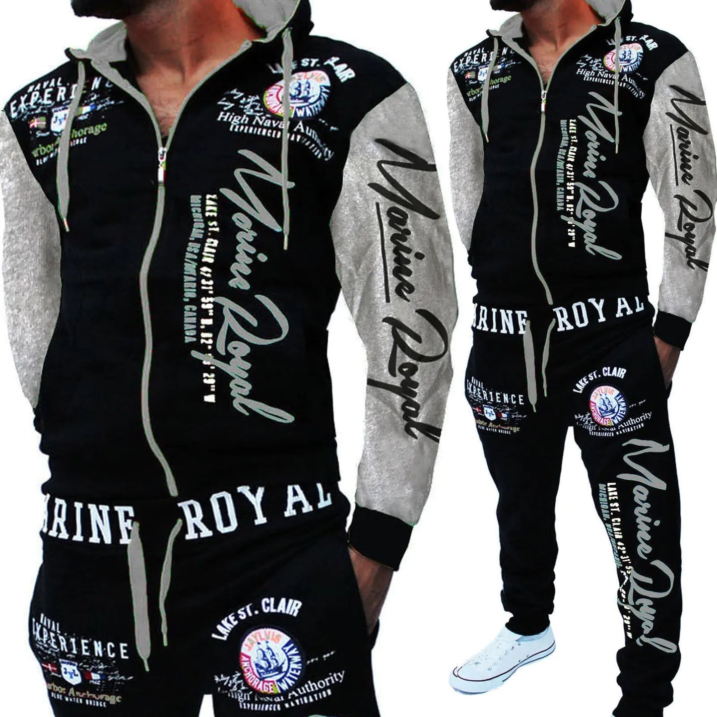 Men's Casual Drawstring Waist Letter Print Sports Set