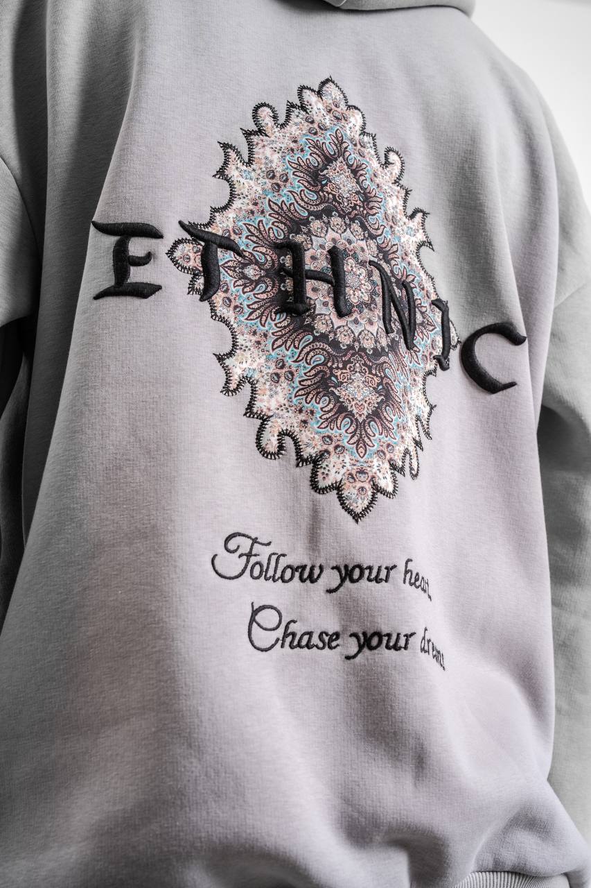 Ethnic Embroidered Oversized Hoodie Sweatshirt Withinblack