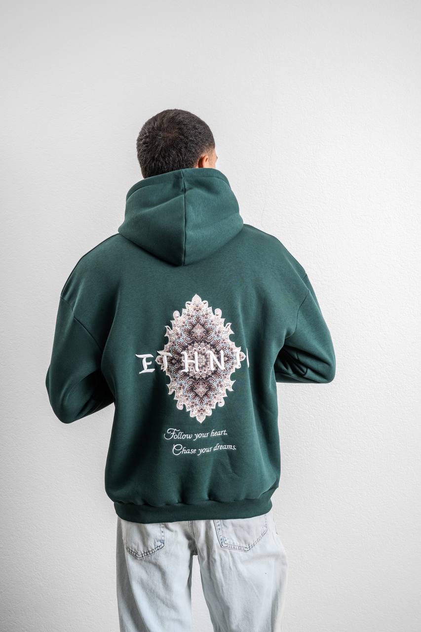 Ethnic Embroidered Oversized Hoodie Sweatshirt Withinblack
