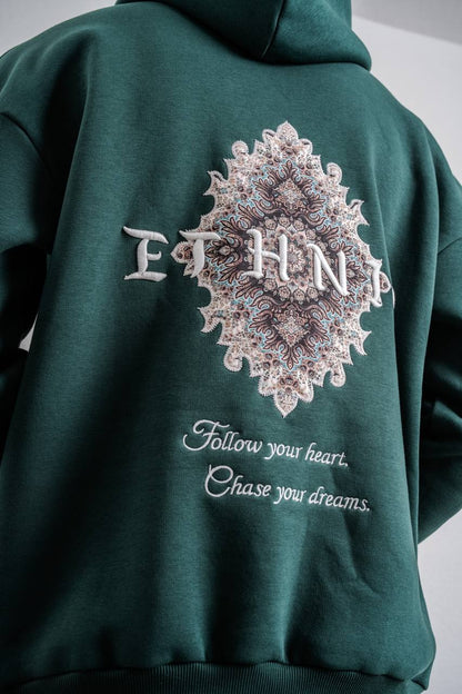 Ethnic Embroidered Oversized Hoodie Sweatshirt Withinblack