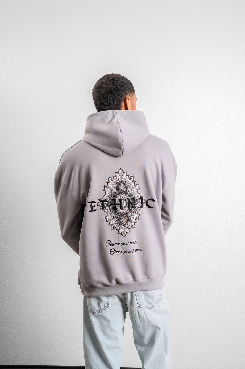 Ethnic Embroidered Oversized Hoodie Sweatshirt Withinblack