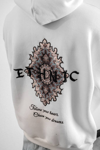 Ethnic Embroidered Oversized Hoodie Sweatshirt Withinblack
