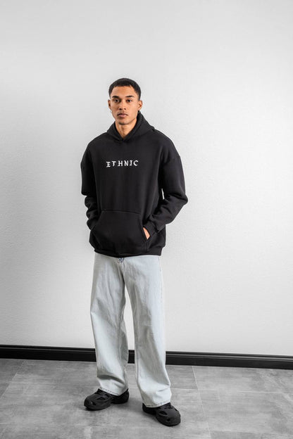 Ethnic Embroidered Oversized Hoodie Sweatshirt Withinblack