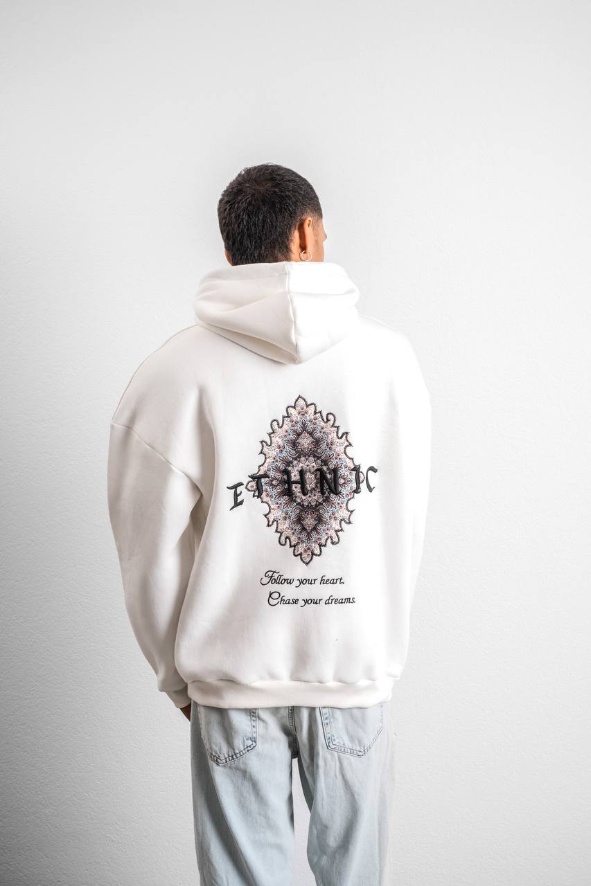 Ethnic Embroidered Oversized Hoodie Sweatshirt Withinblack