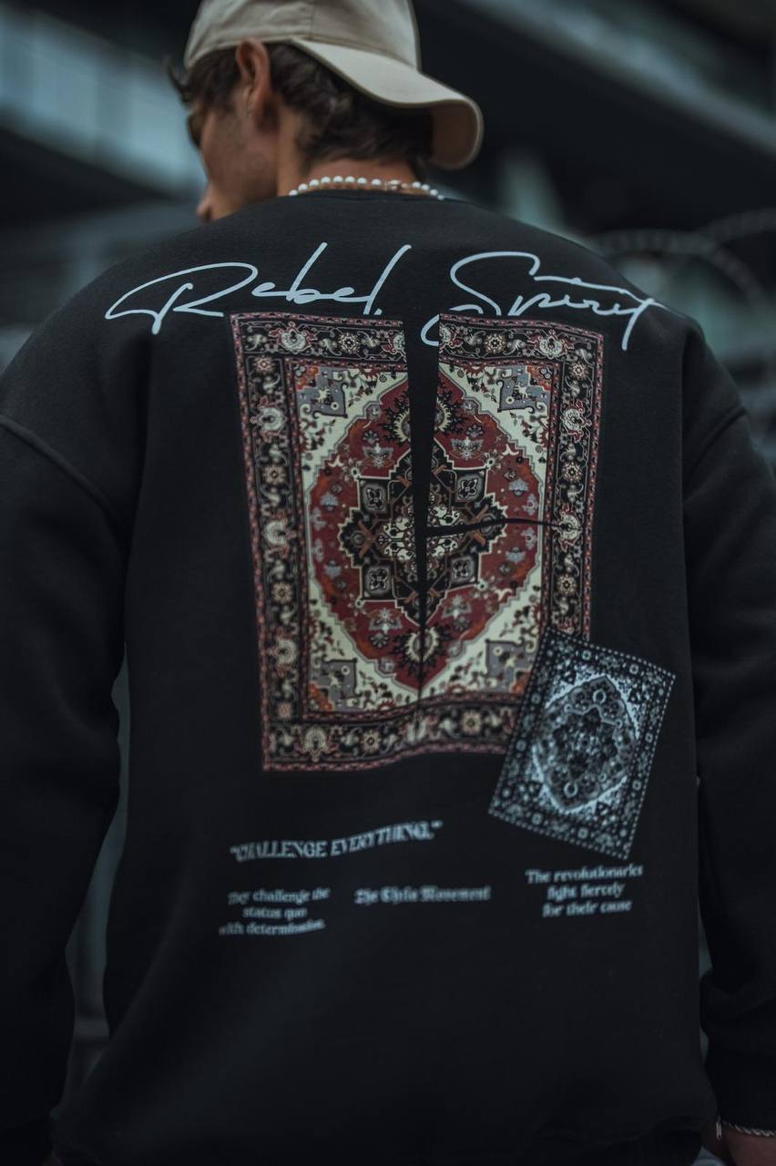 Ethnic Rug Pattern Oversized Sweatshirt - Cozy and Stylish Streetwear Withinblack