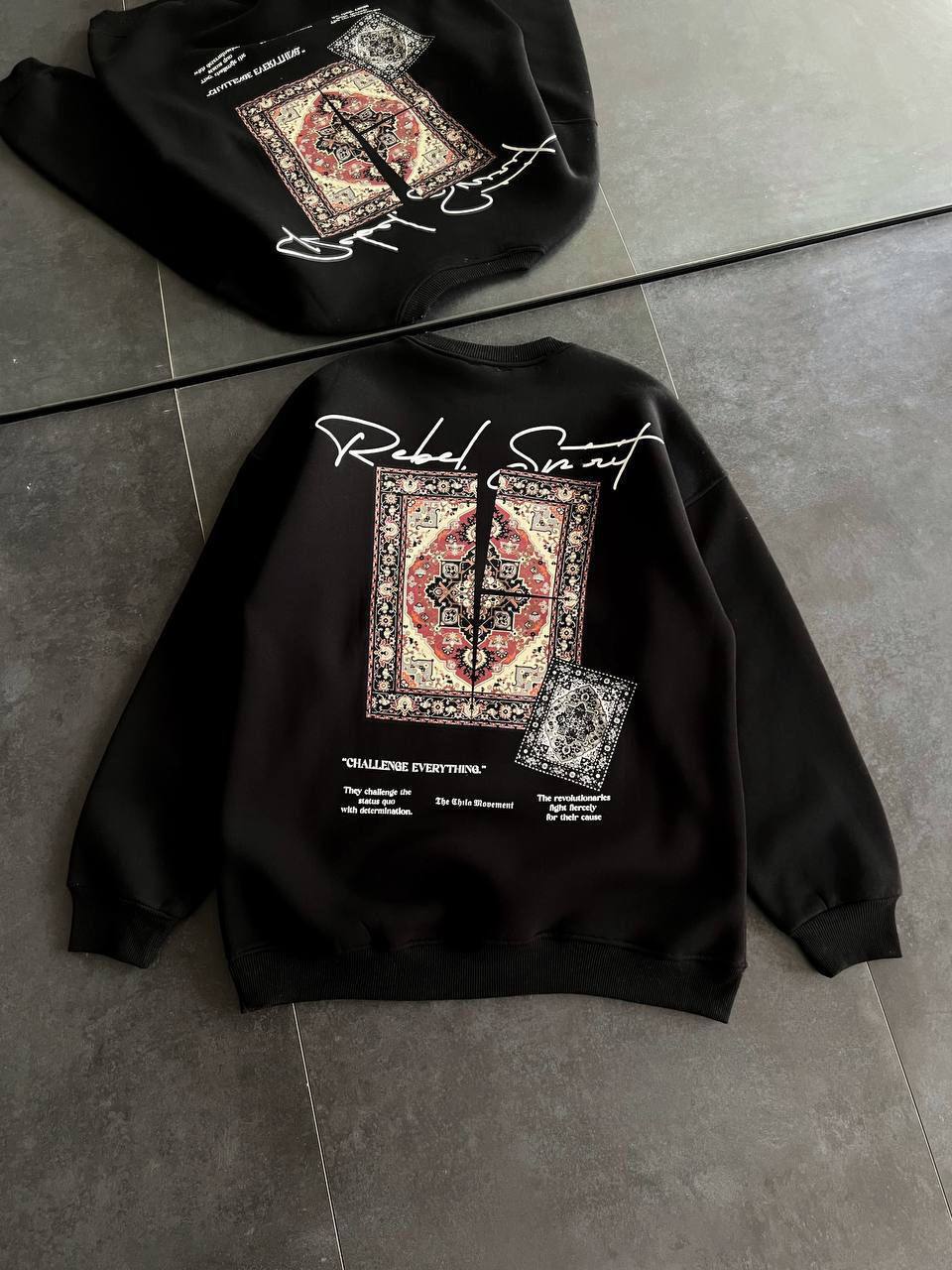 Ethnic Rug Pattern Oversized Sweatshirt - Cozy and Stylish Streetwear Withinblack
