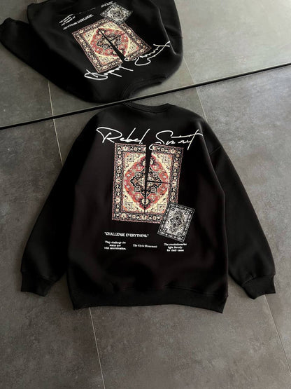 Ethnic Rug Pattern Oversized Sweatshirt - Cozy and Stylish Streetwear Withinblack